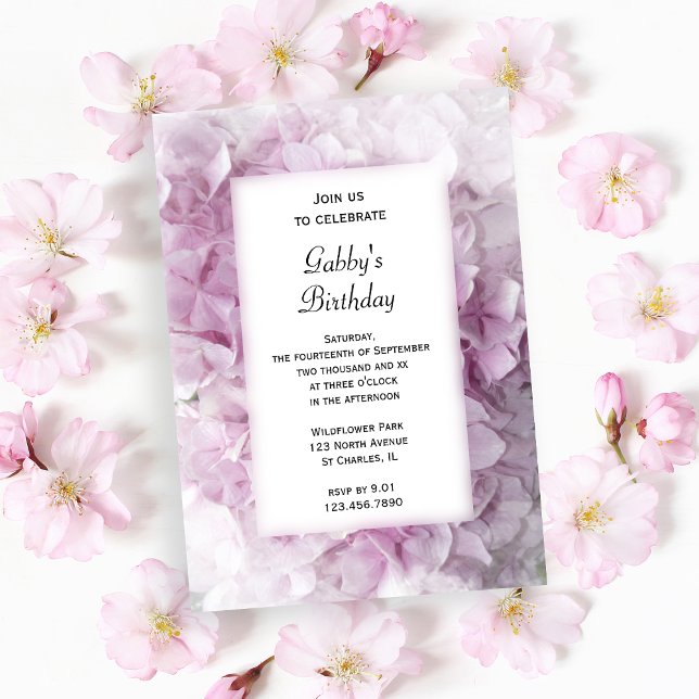 Pink Hydrangea Flowers Birthday Party Invitation (Creator Uploaded)