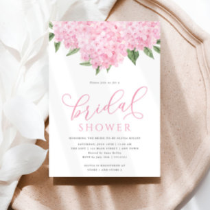 Pink Hydrangea Flowers Calligraphy Bridal Shower Invitation