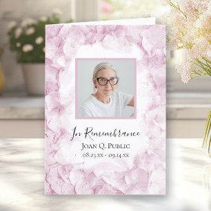 Pink Hydrangea Flowers Funeral Service Folded Program