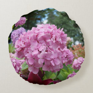 PINK HYDRANGEA FLOWERS ROUND CUSHION