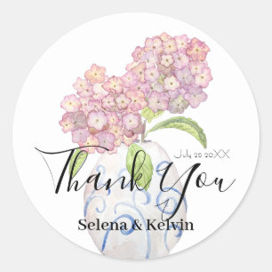 pink hydrangea flowers round sticker