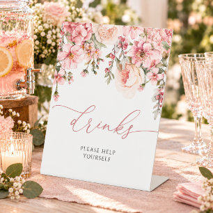 Pink Hydrangea Flowers Shower Drinks Sign