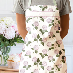 Pink Hydrangea Flowers Watercolor Apron
