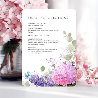 Pink Hydrangea Flowers Watercolor Elegant Wedding Enclosure Card