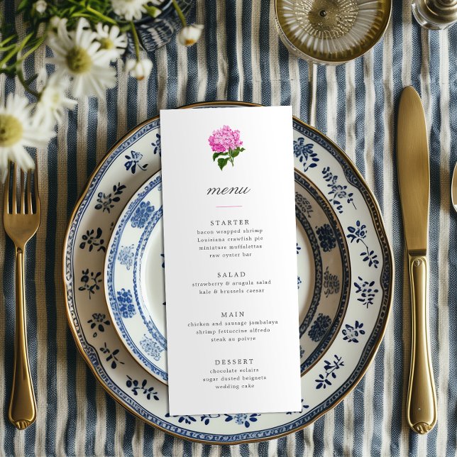 Pink Hydrangea Grandmillennial Menu Invitation (Creator Uploaded)