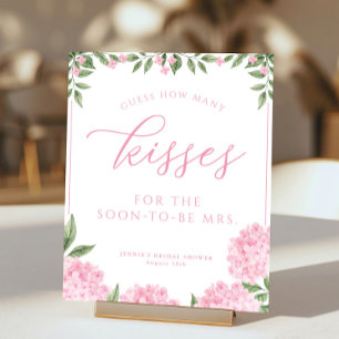 Pink Hydrangea Guess How Many Kisses Shower Game Poster