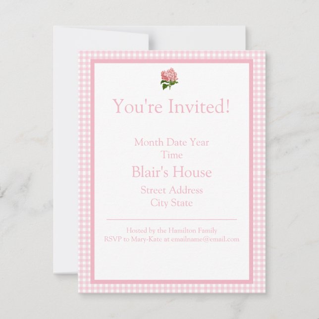 Pink Hydrangea Invitation (Front)