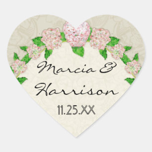 Pink Hydrangea Lace Floral Formal Elegant Weddings Heart Sticker