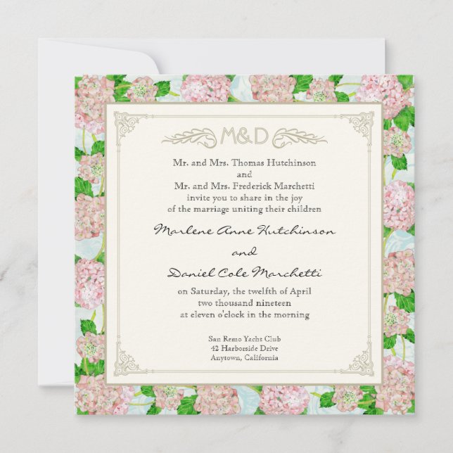 Pink Hydrangea Lace Floral Formal Elegant Weddings Invitation (Front)
