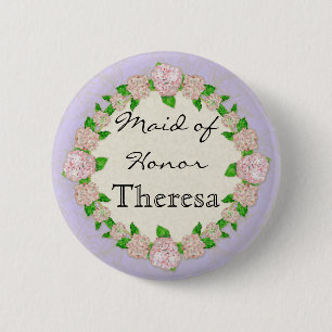 Pink Hydrangea Lace Floral Formal Maid of Honour 6 Cm Round Badge