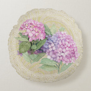 Pink hydrangea & lace floral vintage pillow