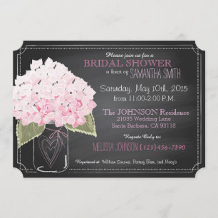 Pink Hydrangea Mason Jar Chalkboard Bridal Shower Invitation