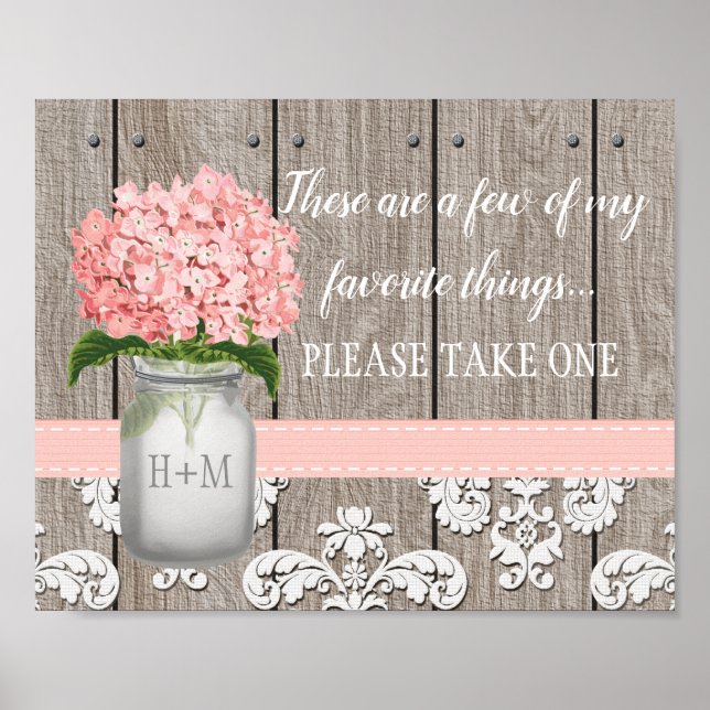 Pink Hydrangea Mason Jar Please Take One Favour Poster (Front)
