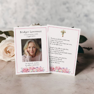 Pink hydrangea memorial photo prayer card