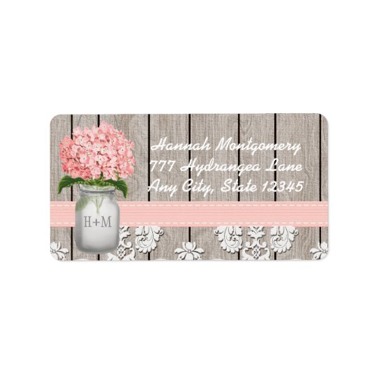 Pink Hydrangea Monogrammed Mason Jar Address Label