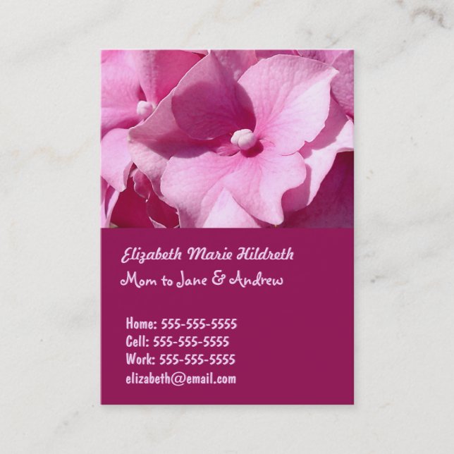 Pink Hydrangea - Mum calling cards template (Front)