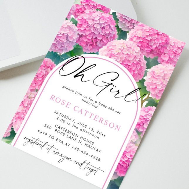 Pink Hydrangea Oh Girl Baby Shower Invitation (Creator Uploaded)