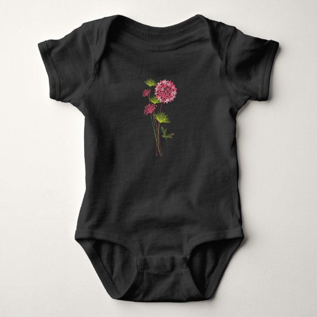 Pink Hydrangea One Piece on Black Baby Bodysuit (Front)