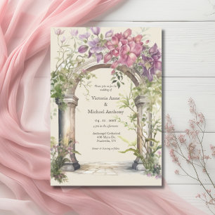 Pink Hydrangea Ornate Arch Wedding Invitation