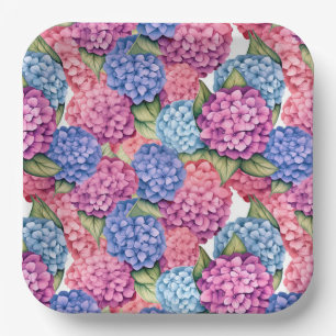 Pink Hydrangea Paper Plates, Floral Botanical Plate