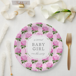Pink Hydrangea Pattern Sweet Baby Girl Paper Plate
