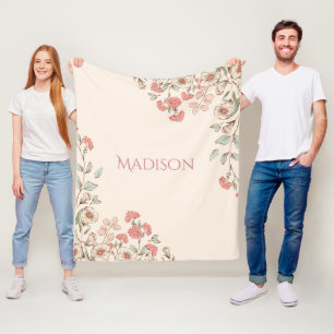 Pink Hydrangea Personalised Elegant Chic Floral Fleece Blanket