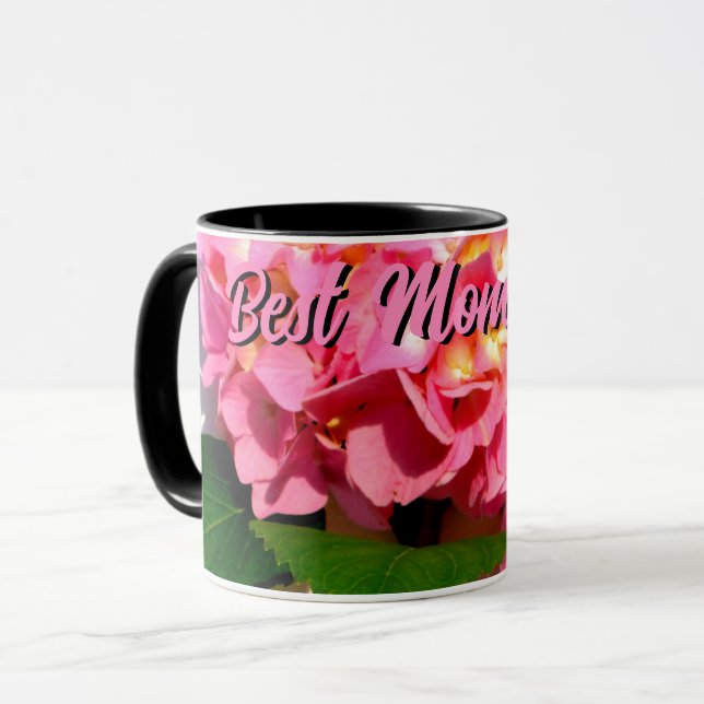 Pink hydrangea pink floral  best mum ever  mug (Front Left)