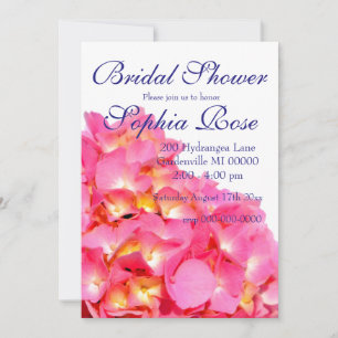 Pink Hydrangea pink floral flower Bridal shower Invitation