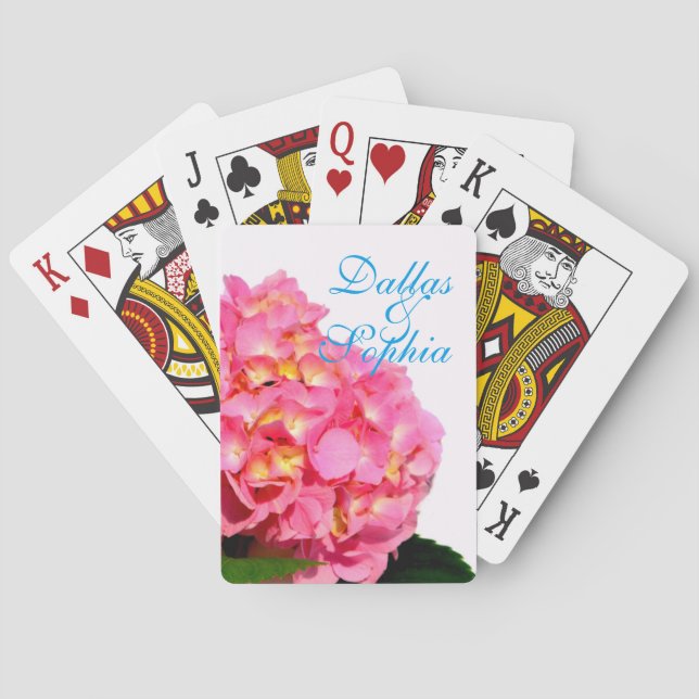 Pink Hydrangea pink floral pink flower Playing Cards (Back)