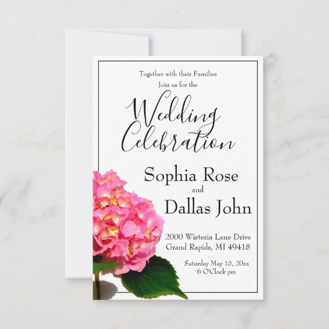 Pink Hydrangea pink floral pink flower Wedding  Invitation (Front)