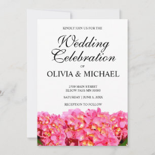 Pink Hydrangea pink floral pink flower Wedding Invitation