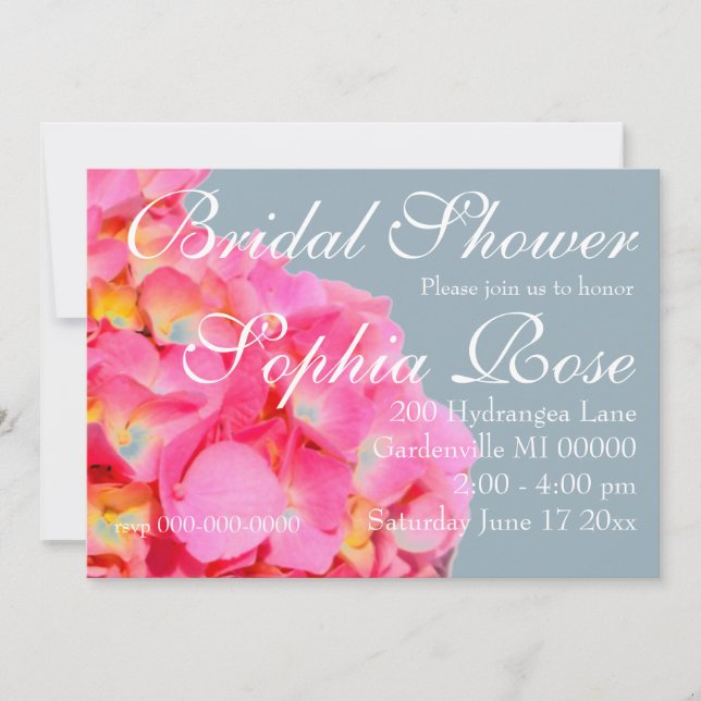 Pink hydrangea pink flower pink floral invitation (Front)