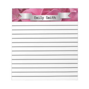 Pink Hydrangea Pretty Personalized Lined Notepad