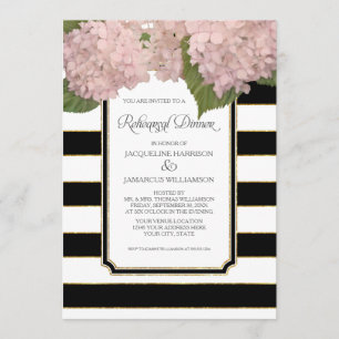 Pink Hydrangea Rehearsal Dinner Bold Stripe Modern Invitation