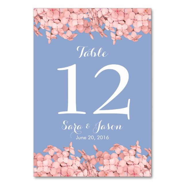 Pink Hydrangea, Serenity Blue Table Number (Front)
