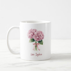 Pink Hydrangea Spring Flower Floral Custom Name Coffee Mug