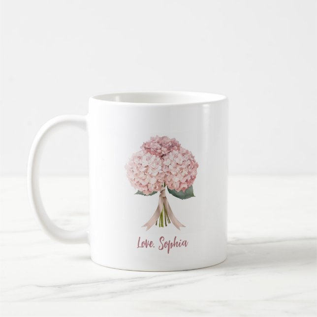 Pink Hydrangea Spring Porcelain Flower Floral Coffee Mug (Left)