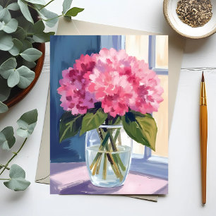 Pink Hydrangea Vase Flower Bouquet Watercolor Postcard