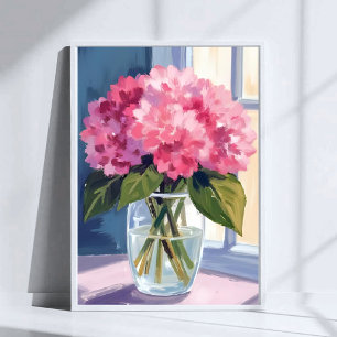 Pink Hydrangea Vase Flower Bouquet Watercolor Poster