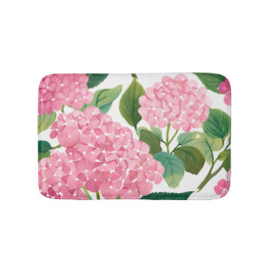 Pink Hydrangea Watercolor Floral Coastal Bath Mat