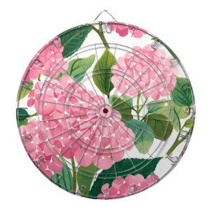 Pink Hydrangea Watercolor Floral Coastal Dartboard