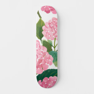 Pink Hydrangea Watercolor Floral Coastal Skateboard