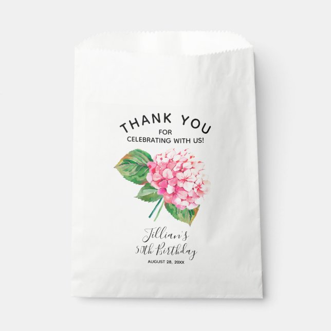Pink Hydrangea Watercolor Floral Favour Bag (Front)