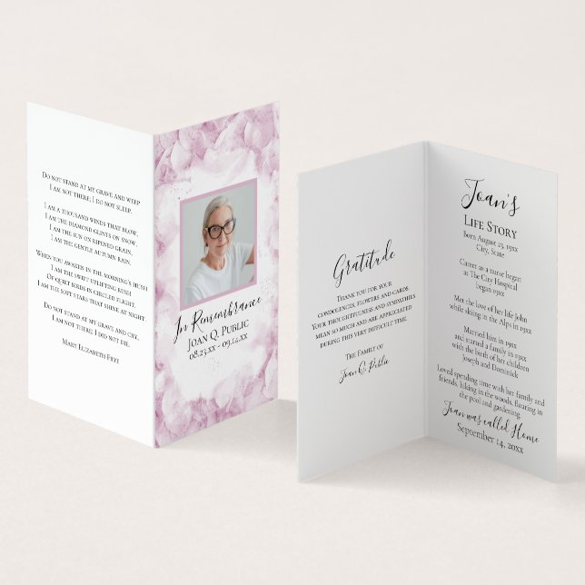 Pink Hydrangea Watercolor Funeral Memorial Prayer Business Card (Inside and Outside)