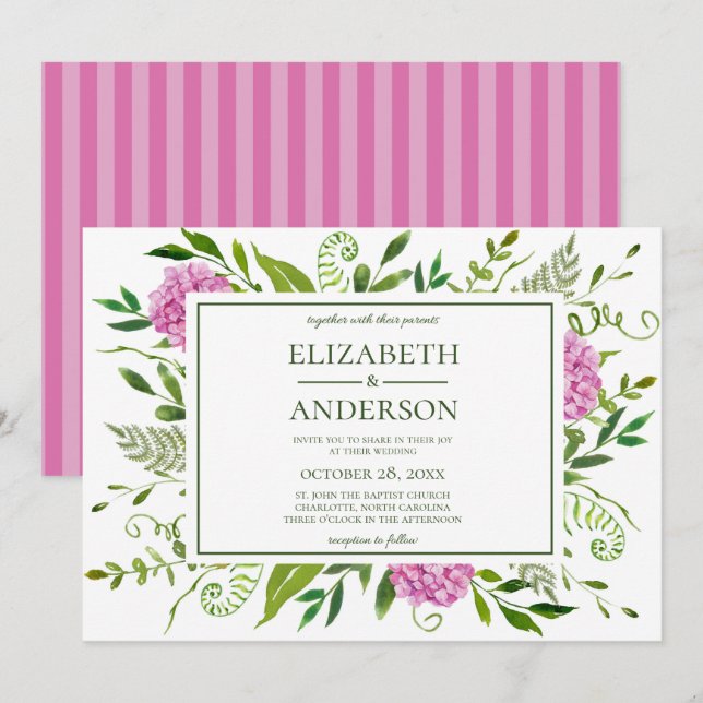 Pink Hydrangea Wedding Invitation (Front/Back)
