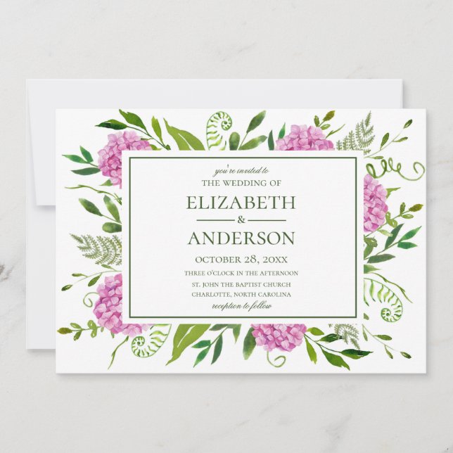 Pink Hydrangea Wedding Invitation (Front)