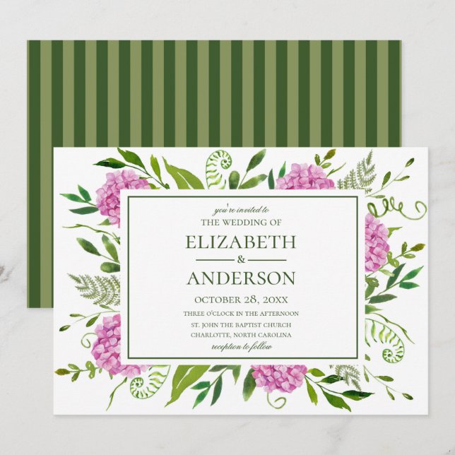 Pink Hydrangea Wedding Invitation (Front/Back)
