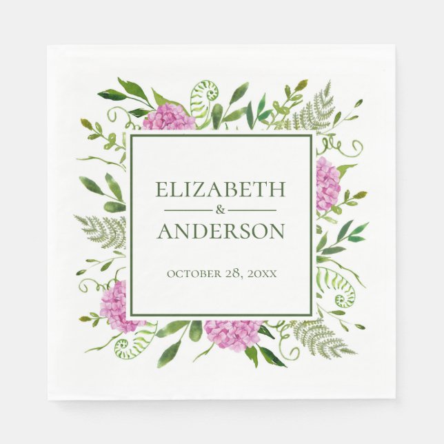 Pink Hydrangea Wedding Napkin (Front)