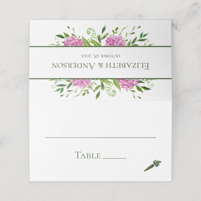 Pink Hydrangea Wedding Place Card (Outside Unfolded)