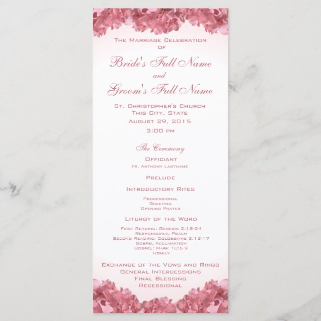 Pink Hydrangea Wedding Program (Front)